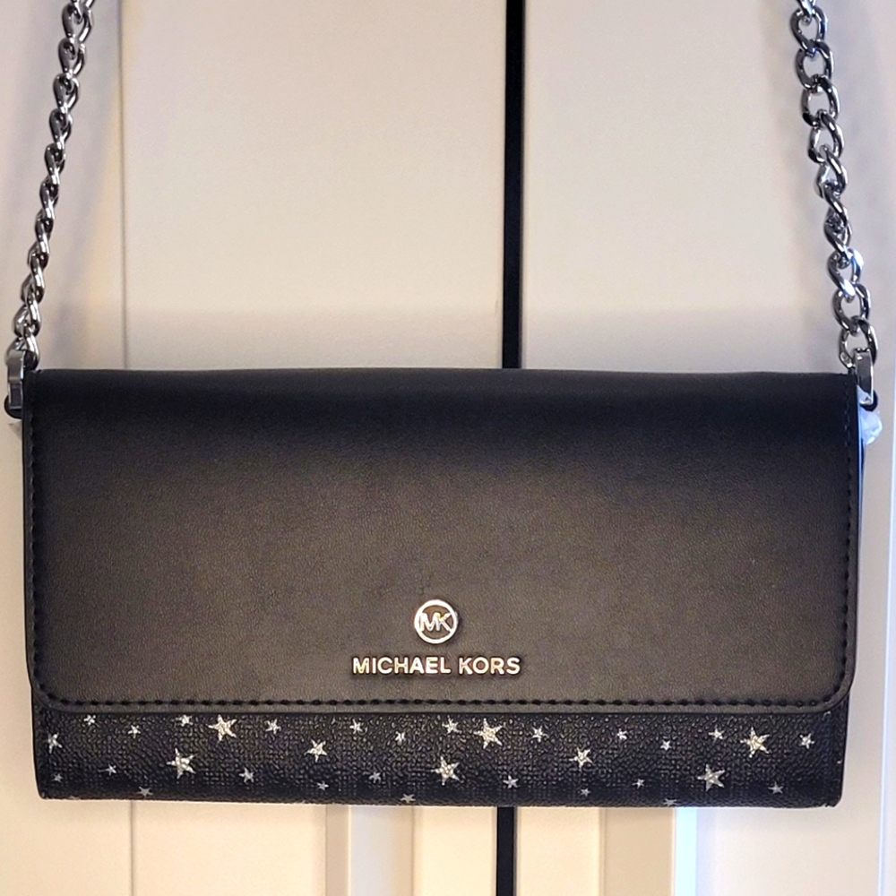 NWT Micheal Kors "LG Wallet On A Chain" black w/stars